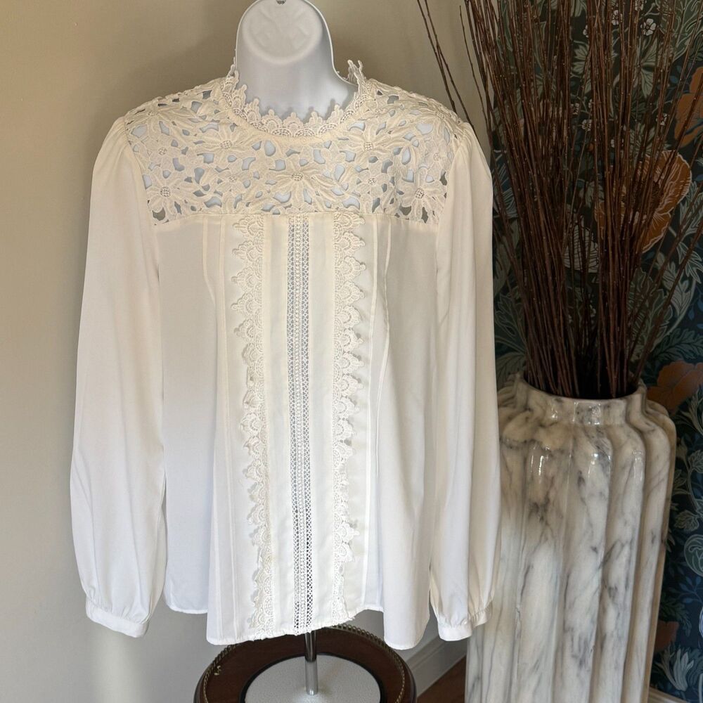 Halogen Elegant White Lace Blouse M